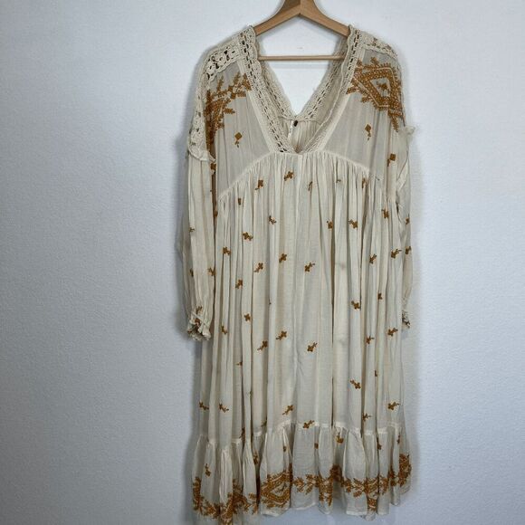 Free People Cream Lavender Fields Long Sleeve Trapeze Dress Women's Size Small - Picture 4 of 7